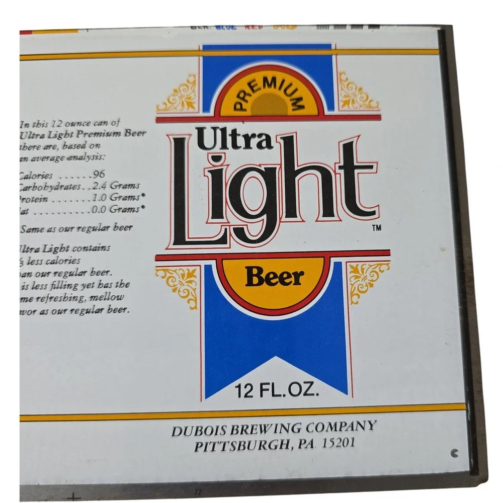 Vintage Ultra Light Beer 12 oz flat unrolled Can DuBois Brewing Pittsburgh PA